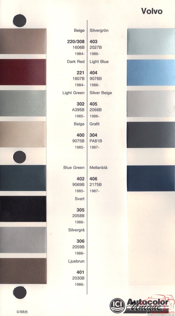 1984 - 1989 Volvo Paint Charts Autocolor